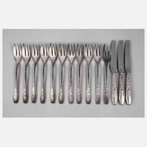 Silber elf Kuchengabeln und drei Obstmesser ”Pomona”