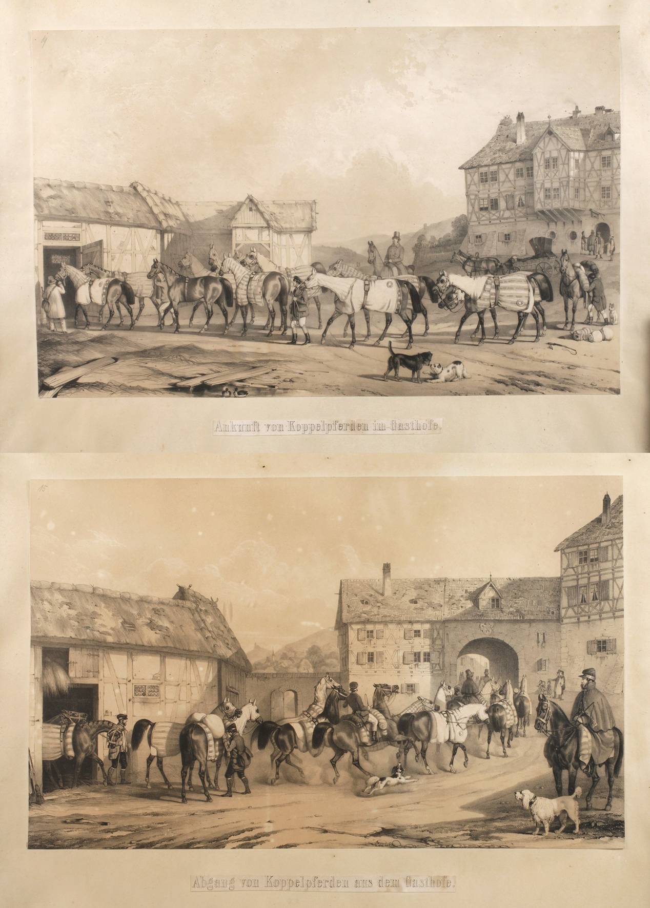 Ankunft und Abgang von Koppelpferden am Gasthof