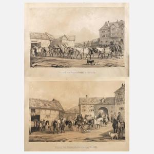 Ankunft und Abgang von Koppelpferden am Gasthof