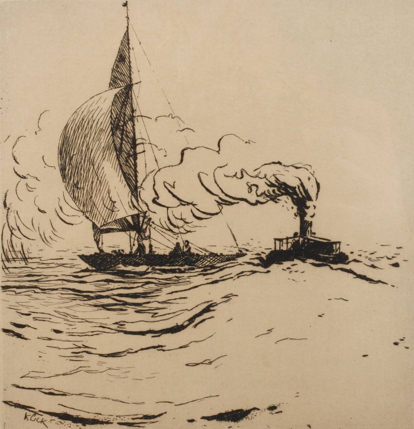 Fritz Kück, Bewegte See mit Booten