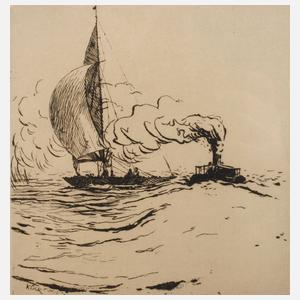 Fritz Kück, Bewegte See mit Booten