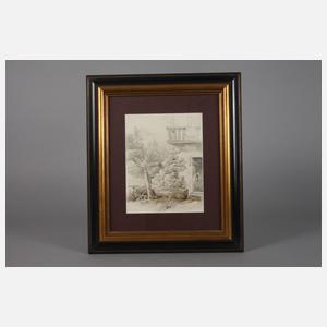 Josef Höger, attr., Brunnen vorm Bauernhaus