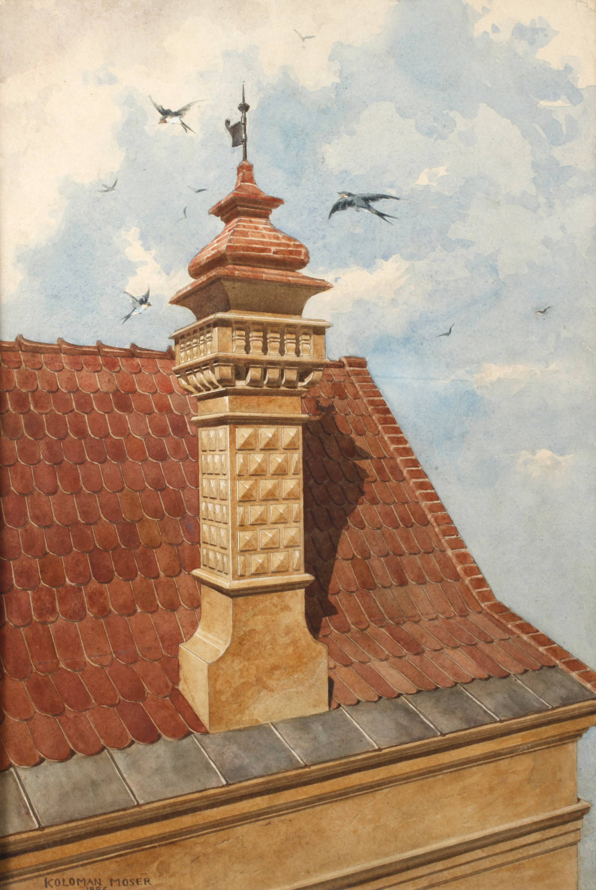 Koloman Moser, Dachlandschaft mit Türmchen