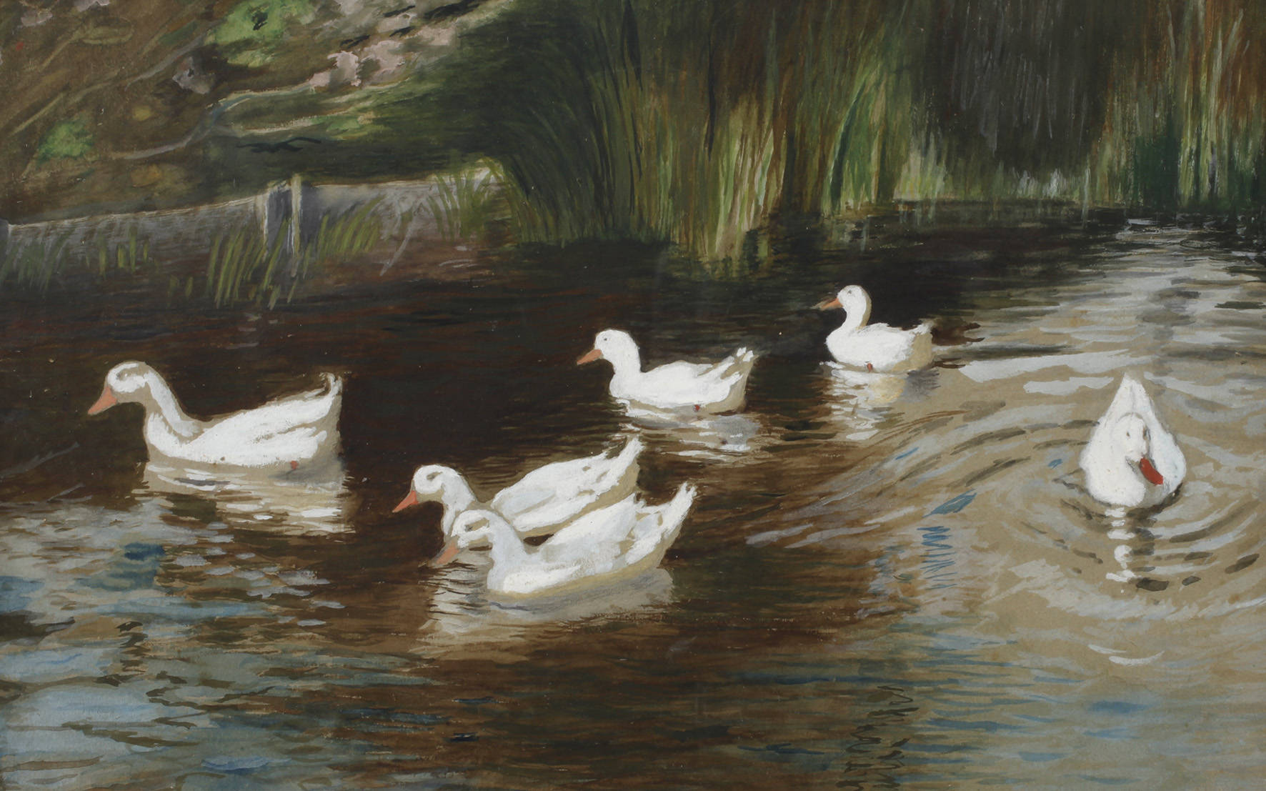 Prof. Franz Gräßel, attr., Enten am Weiher