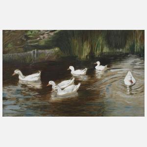 Prof. Franz Gräßel, attr., Enten am Weiher