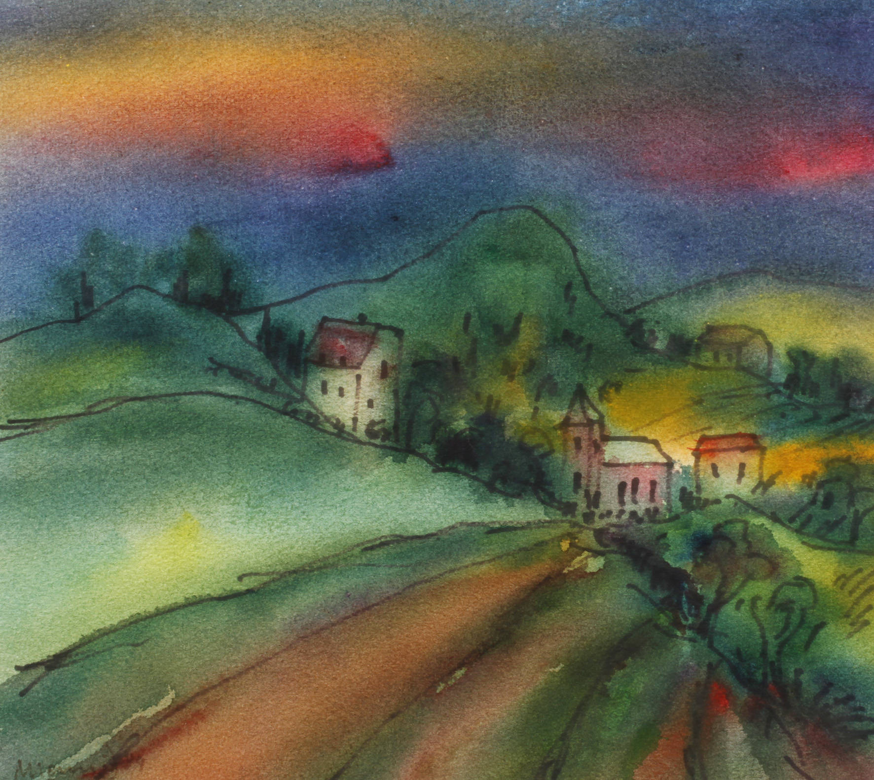 Albert Hennig, Dorf in bergiger Landschaft