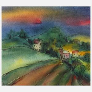 Albert Hennig, Dorf in bergiger Landschaft