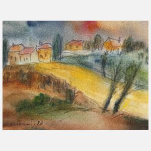 Albert Hennig, Häuser in herbstlicher Landschaft