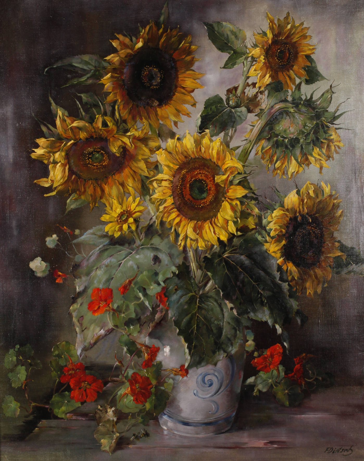 Friedrich Dietsch, Sonnenblumen mit Kapuzinerkresse
