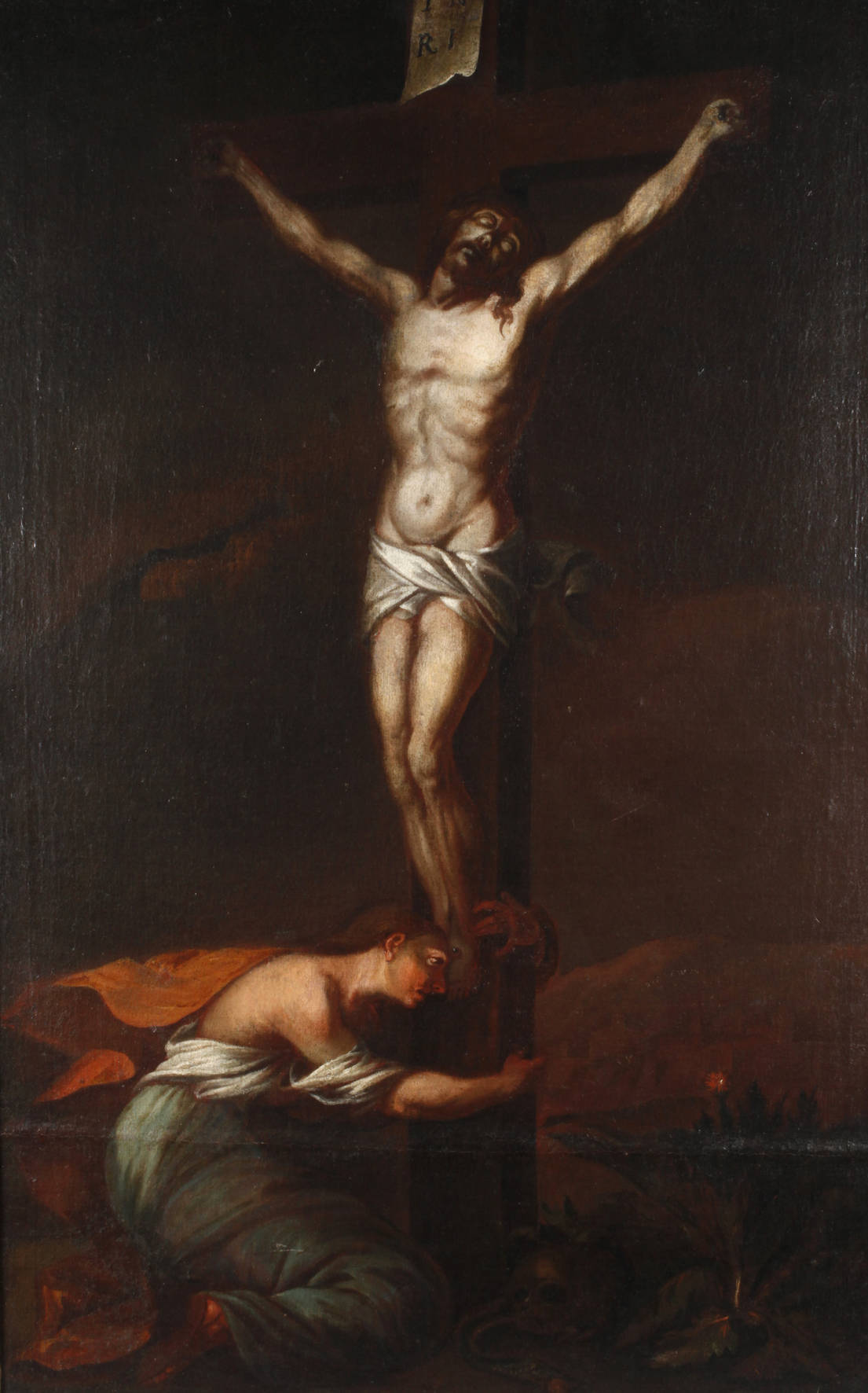 Trauernde Maria Magdalena am Kreuz Jesu