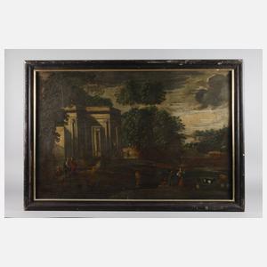 Gesellschaft vor antikem Tempel, Barock