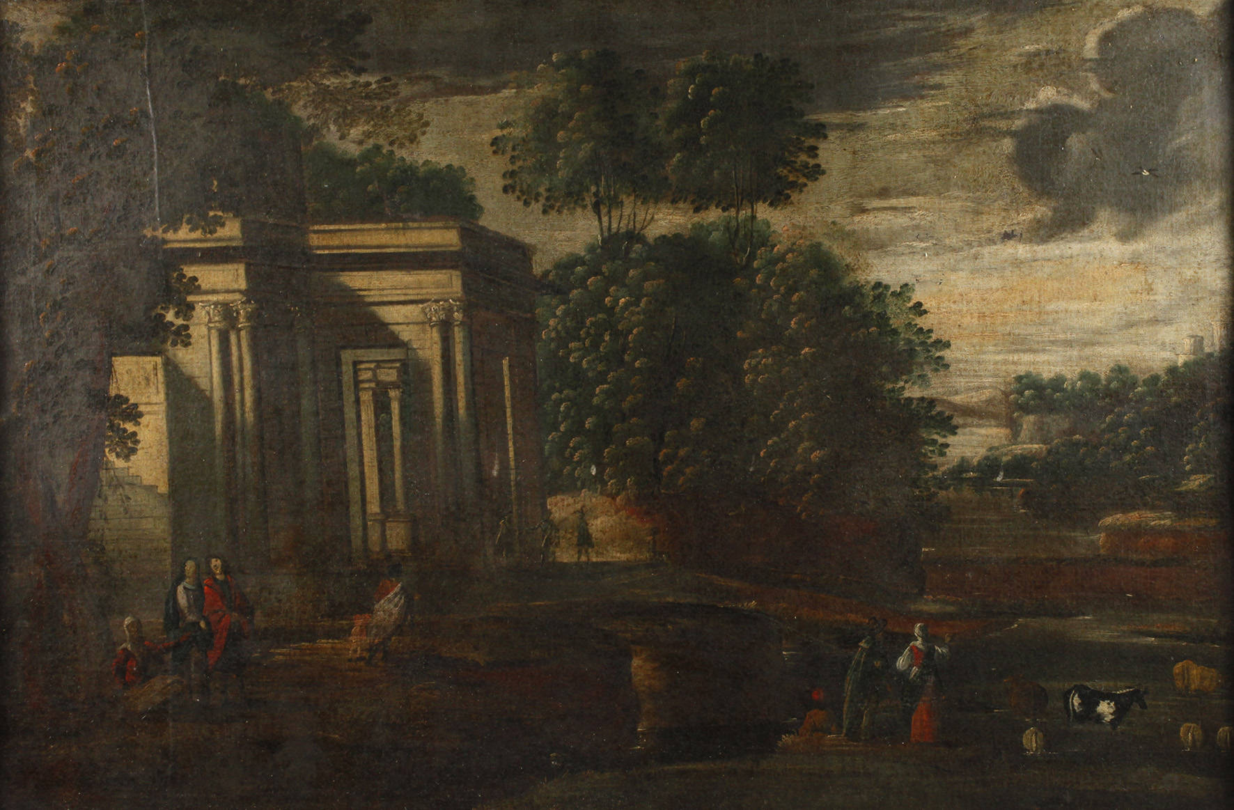 Gesellschaft vor antikem Tempel, Barock