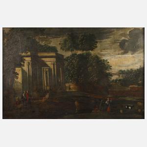 Gesellschaft vor antikem Tempel, Barock