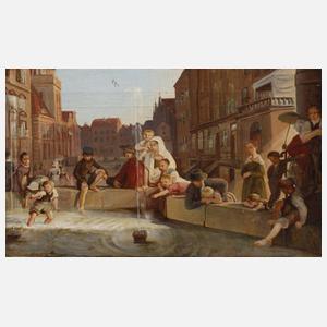 Prof. Julius Knorre, attr., ”Scene am Springbrunnen zu Königsberg”