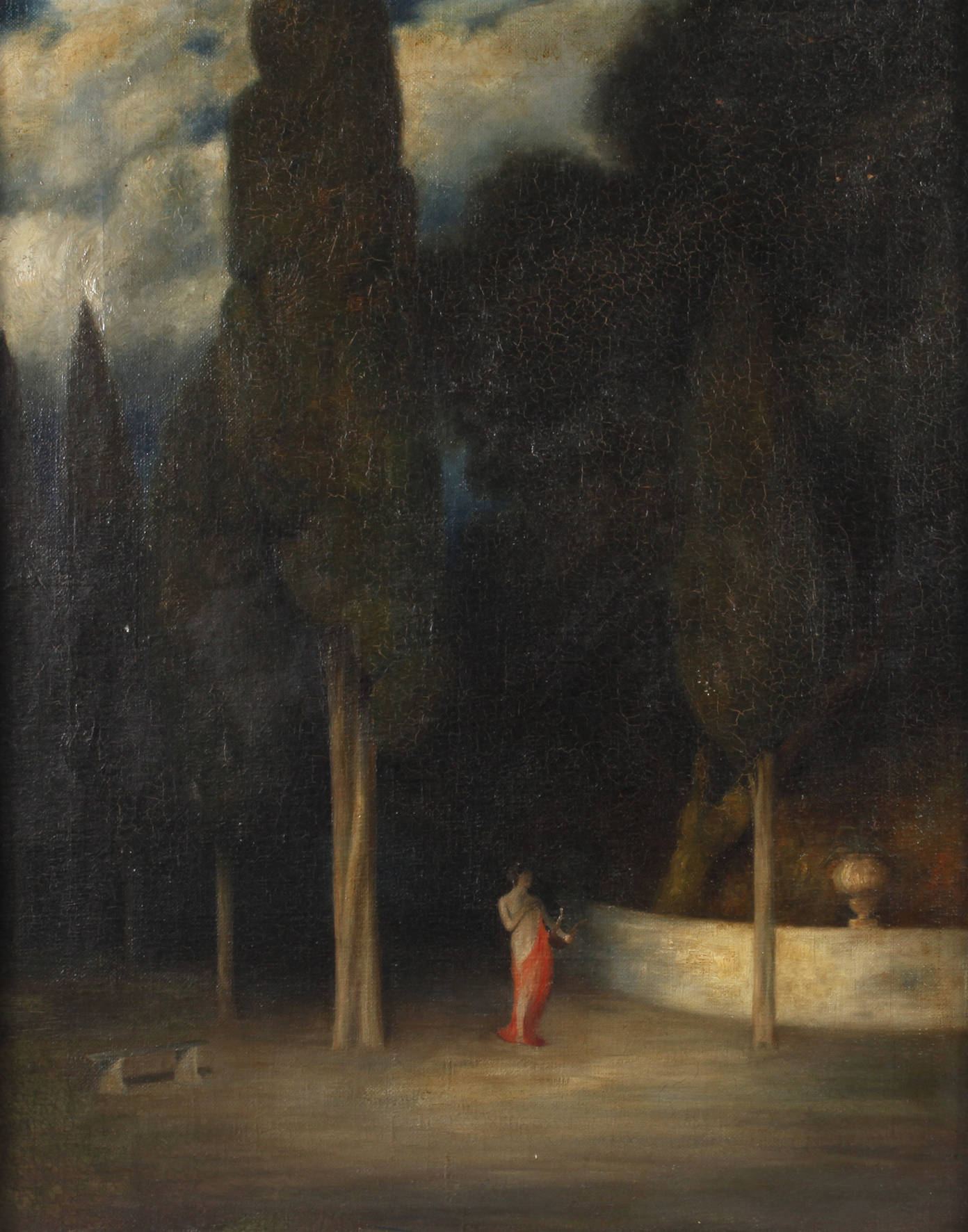 Frau mit Lyra im Zypressenhain