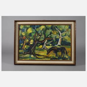 Irene Fischer-Nagel, Pferd unter Laubbäumen