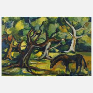 Irene Fischer-Nagel, Pferd unter Laubbäumen