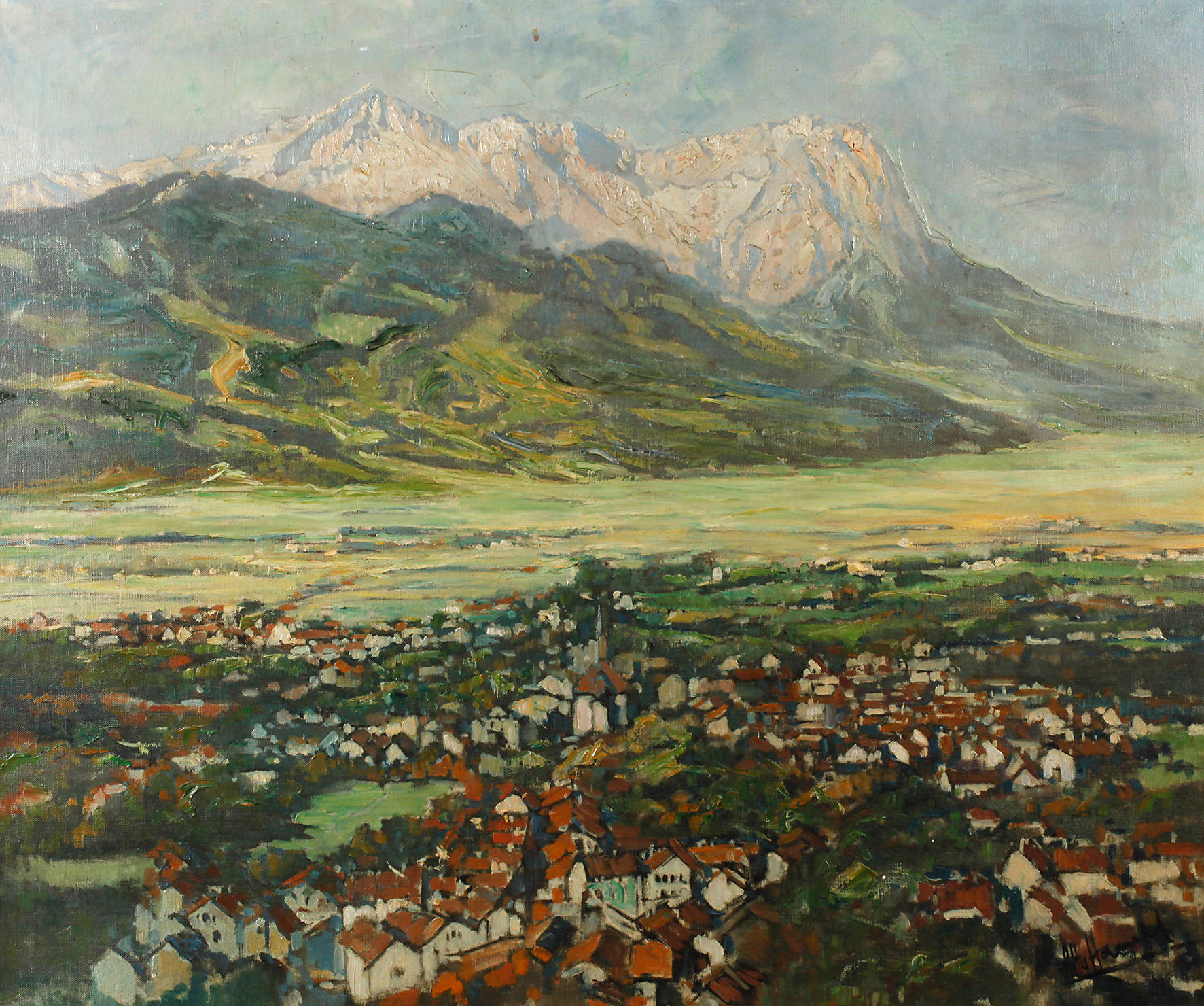 Prof. Otto Hamel, ”Partenkirchen mit Zugspitze”