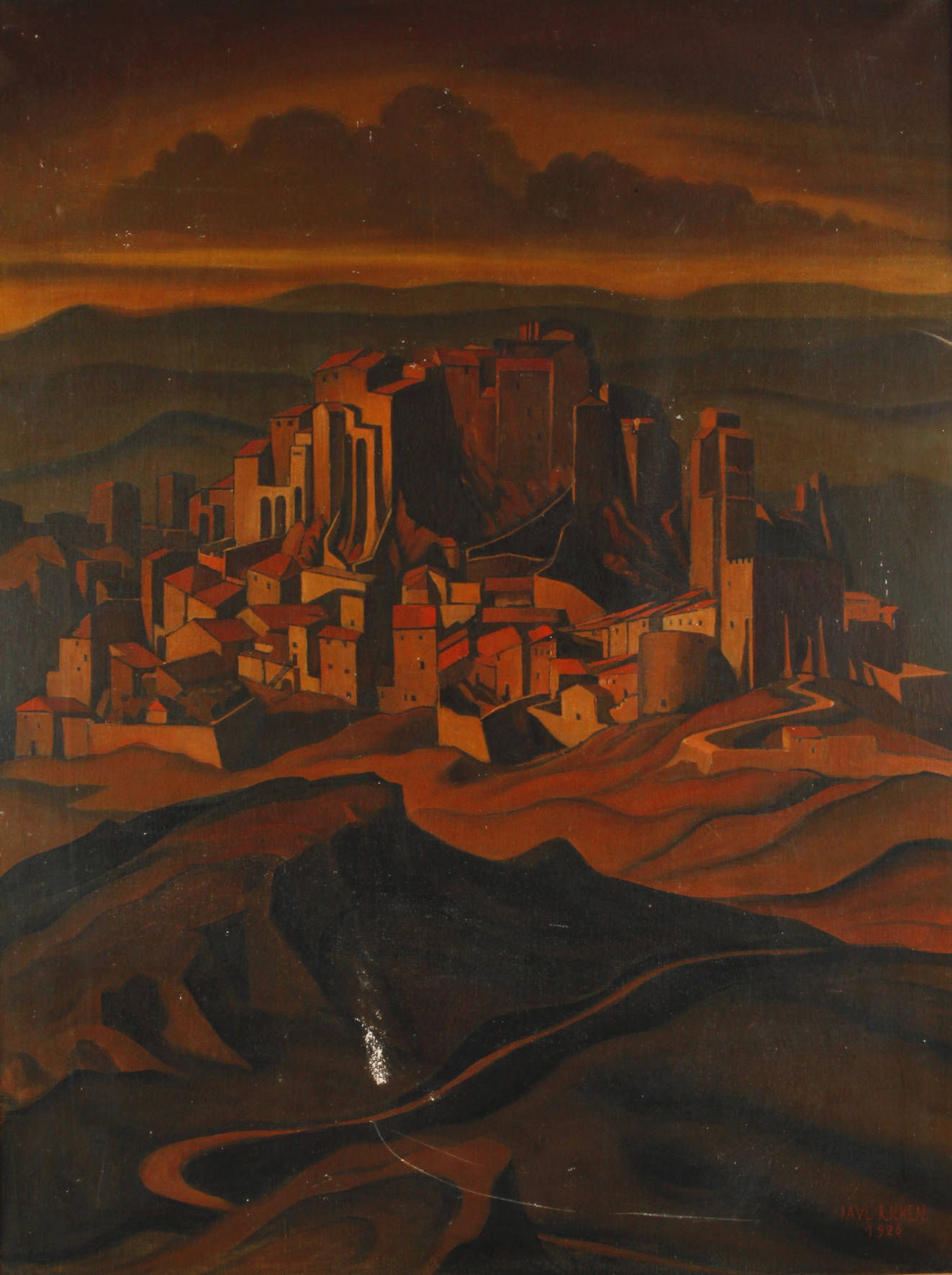 Paul Ricken, Stadtansicht ”Olevano” nach Alexander Kanoldt