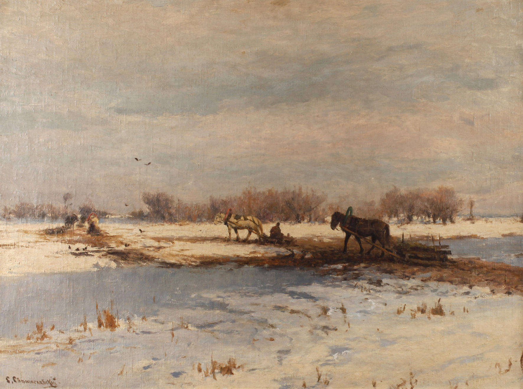 Sergei Ivanovitch Svetoslavsky, Pferdeschlitten in Winterlandschaft