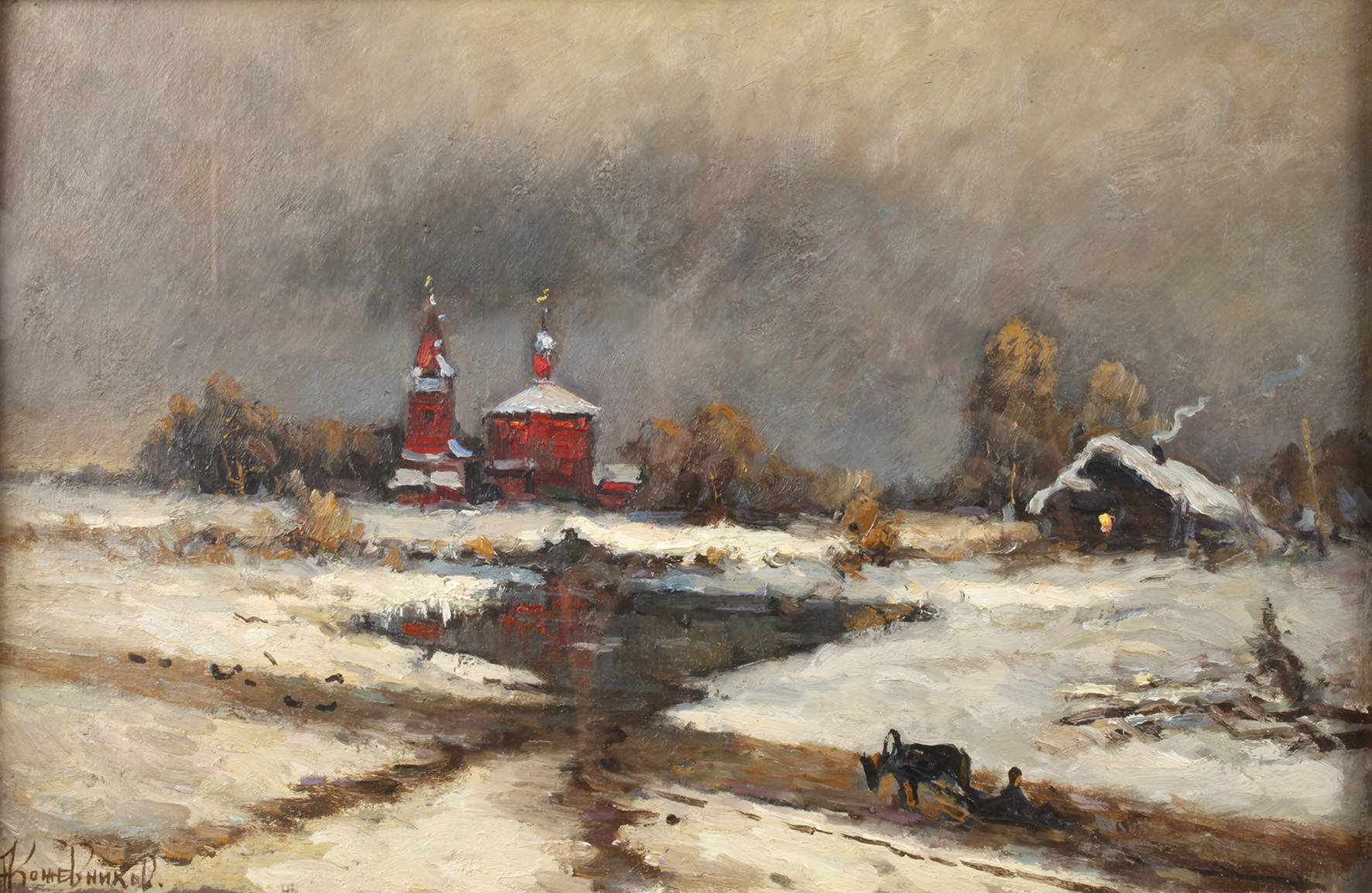 Anatoly Iwanowitsch Kojewnikow, Dorf in russischer Winterlandschaft