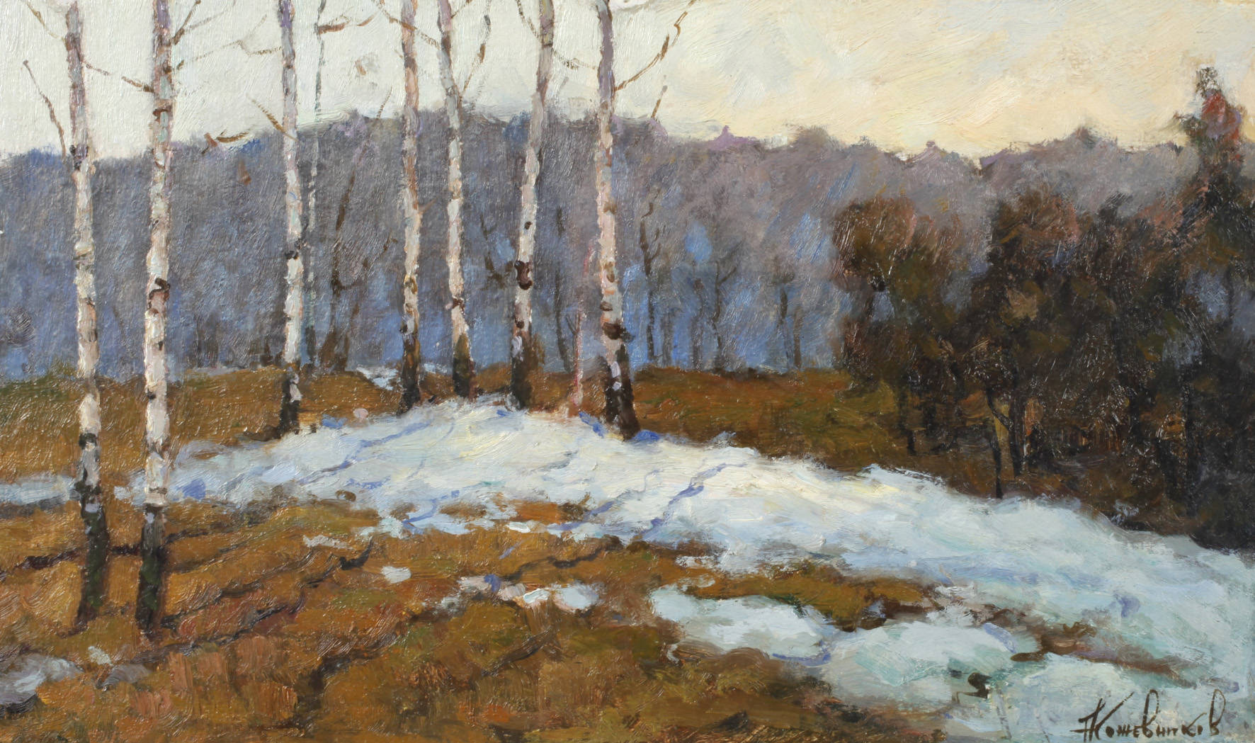Anatoly Iwanowitsch Kojewnikow, Frühlingslandschaft mit Birken