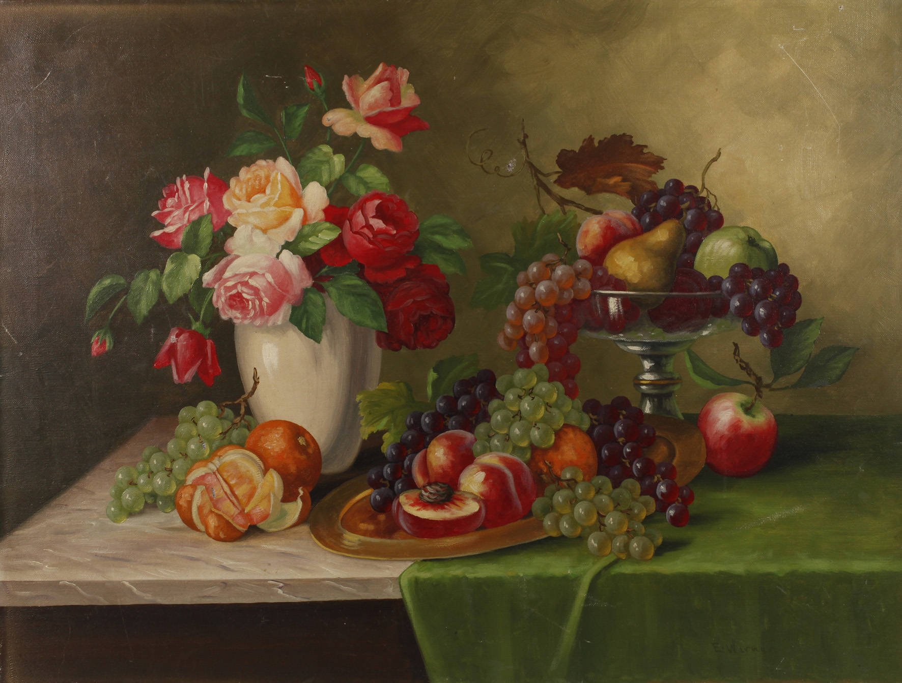 E. Werner, Tafelstillleben mit Früchten