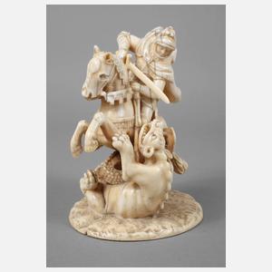 Frühe Elfenbeinschnitzerei Siegfried der Drachentöter