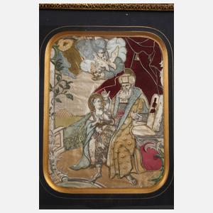 Paar Spickelbilder mit Stoffapplikationen