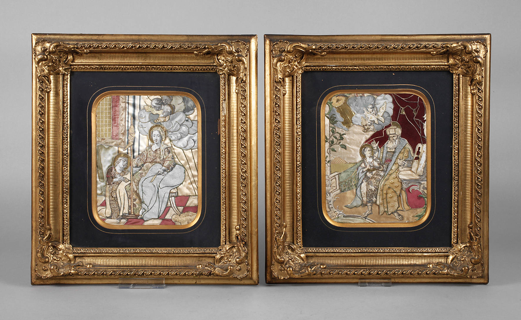 Paar Spickelbilder mit Stoffapplikationen