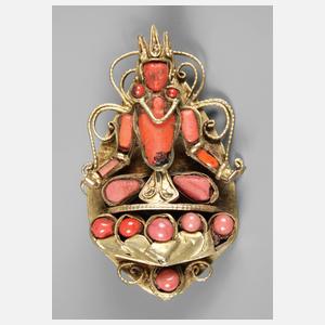Anstecknadel als Buddha mit Korallenbesatz
