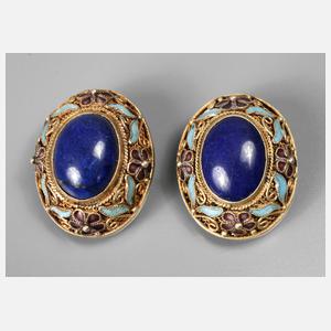 Paar Ohrclips mit Lapislazuli und Email