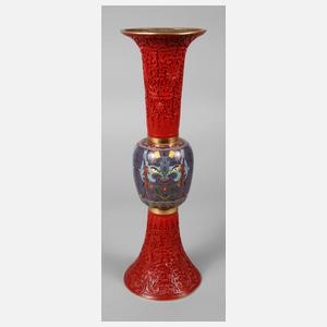 Lackvase mit Cloisonné