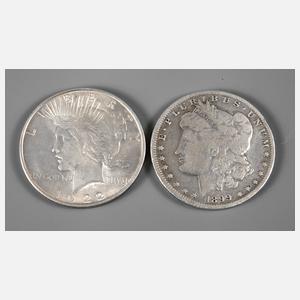 Zwei Silbermünzen USA