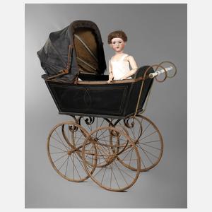 Naether Kinderwagen mit Armand Marseille Porzellankopfpuppe