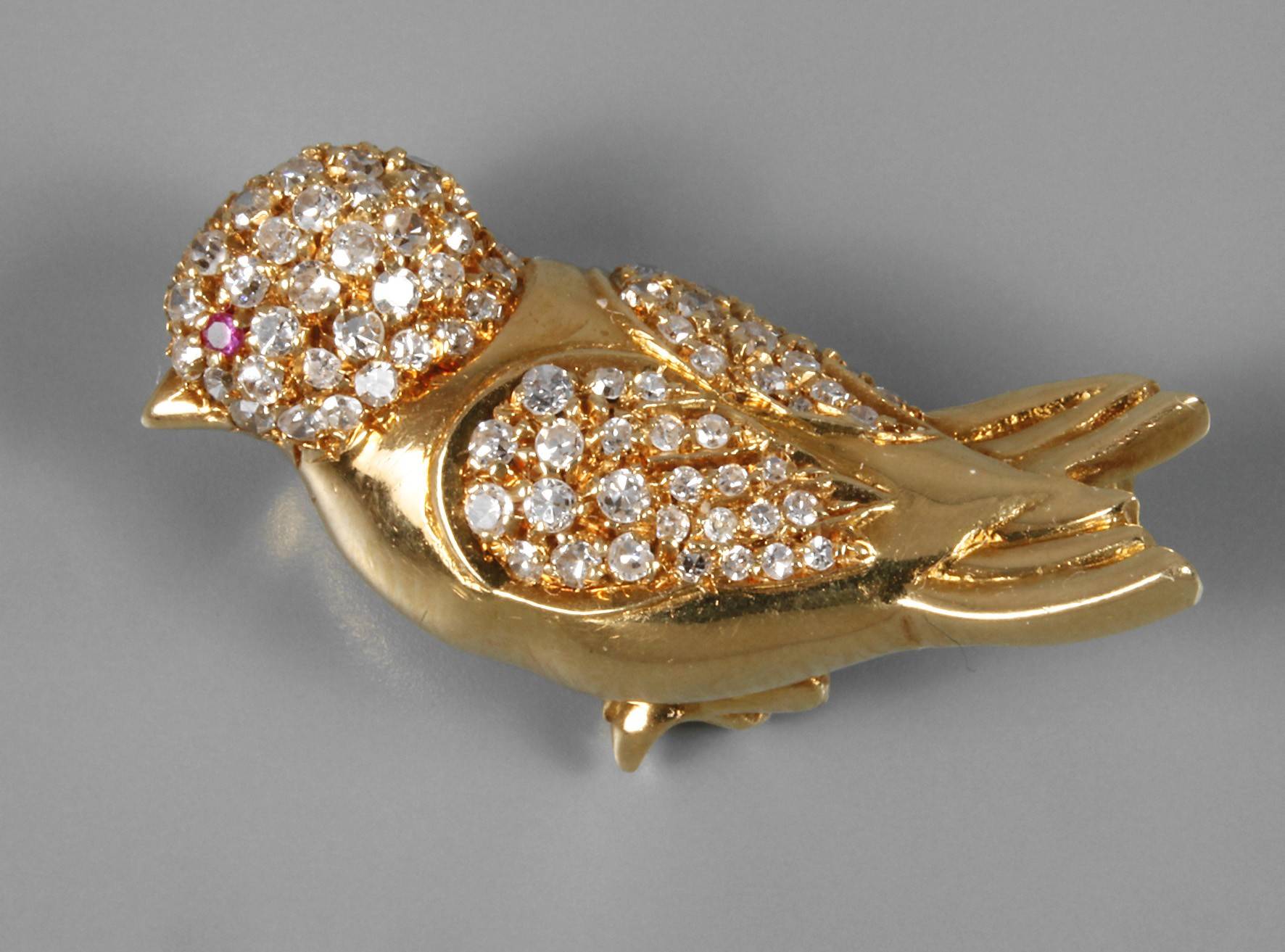 Brosche als Vogel mit Brillantbesatz