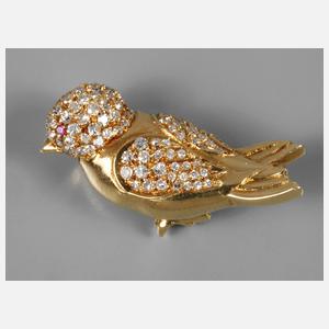Brosche als Vogel mit Brillantbesatz