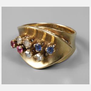 Damenring mit Diamanten, Saphiren und Rubinen