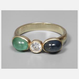 Damenring mit Smaragd, Saphir und Brillant