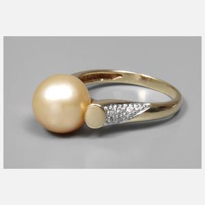 Damenring mit Perle und Diamanten