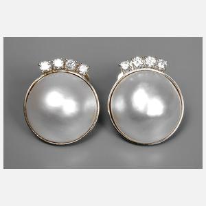 Paar Ohrstecker mit Brillanten und Mabe-Perlen