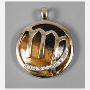 Anhänger mit Tigerauge und Diamanten