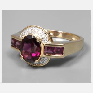 Damenring mit Rhodolithen und Diamanten