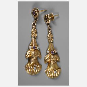 Paar Ohrhänger mit Perlen und Amethysten