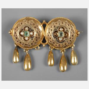 Feine Biedermeierbrosche mit Smaragden