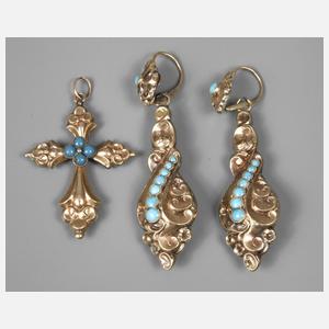 Paar Ohrhänger und Anhänger mit Türkisbesatz