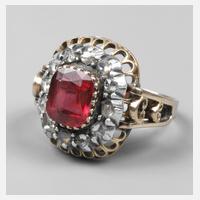 Damenring mit Farbstein und Diamantrosen111