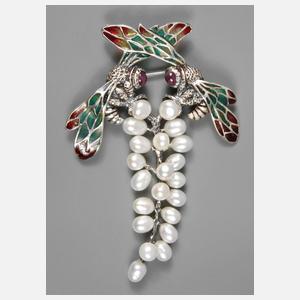 Libellenbrosche mit Fensteremail und Perlen