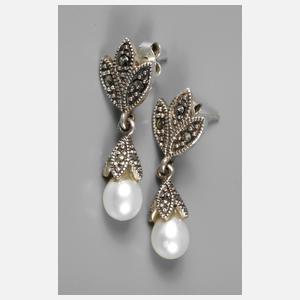 Paar Ohrstecker mit Markasiten und Zuchtperle