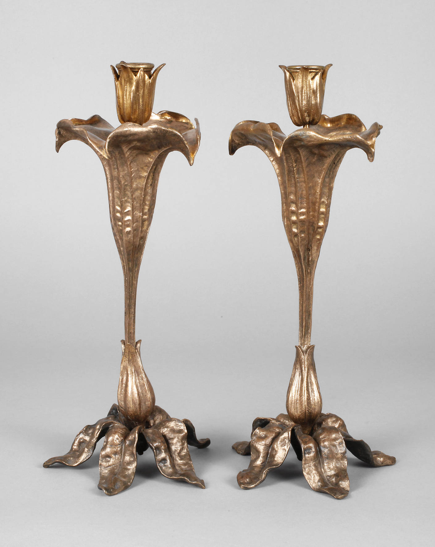 Paar Bronze-Kerzenleuchter Jugendstil